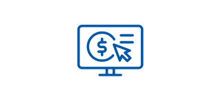 icon of a computer monitor that has a mouse arrow and a dollar sign on it