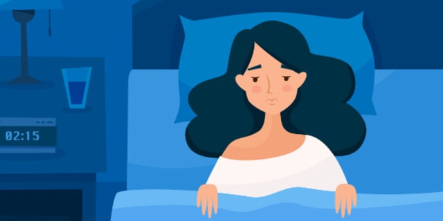 graphic of a woman in bed having trouble sleeping