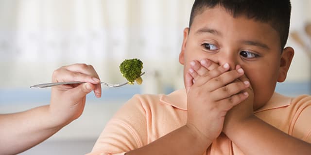 A child refusing to eat broccoli 