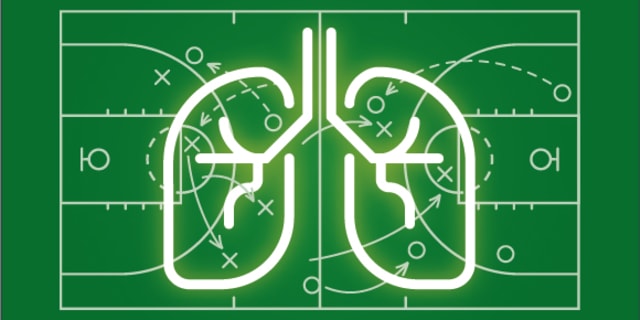 Green graphic of lungs overlaid over sports field.