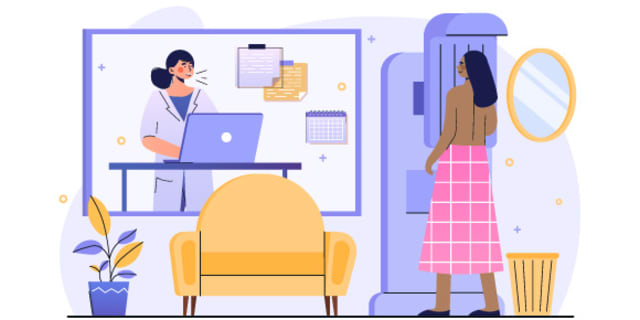 woman getting a mammogram at doctor's office