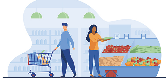 People choosing products in grocery store