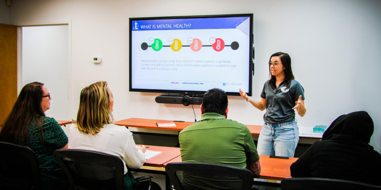 teen giving a presentation on mental health