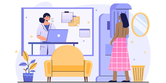 graphic illustration of a woman getting a mammogram