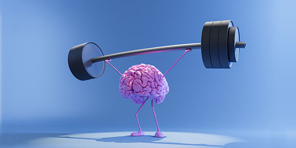 illustration of a brain lifting weights