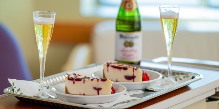 dessert and sparkling juice as a toast