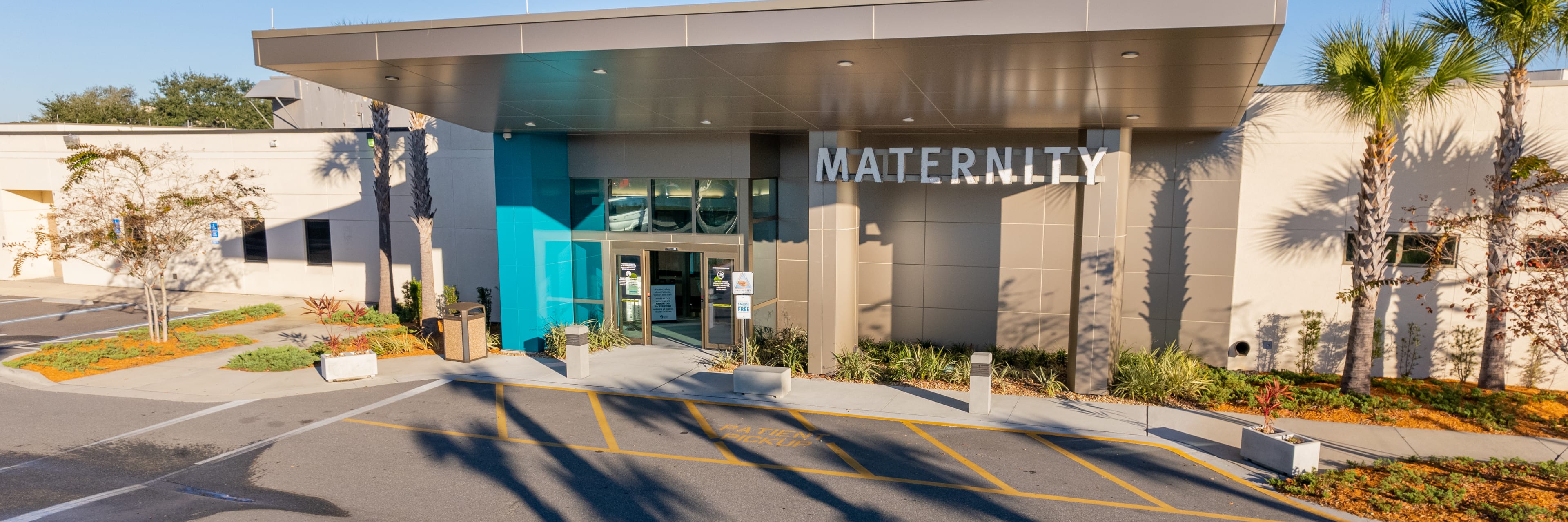 exterior of maternity center entrance.