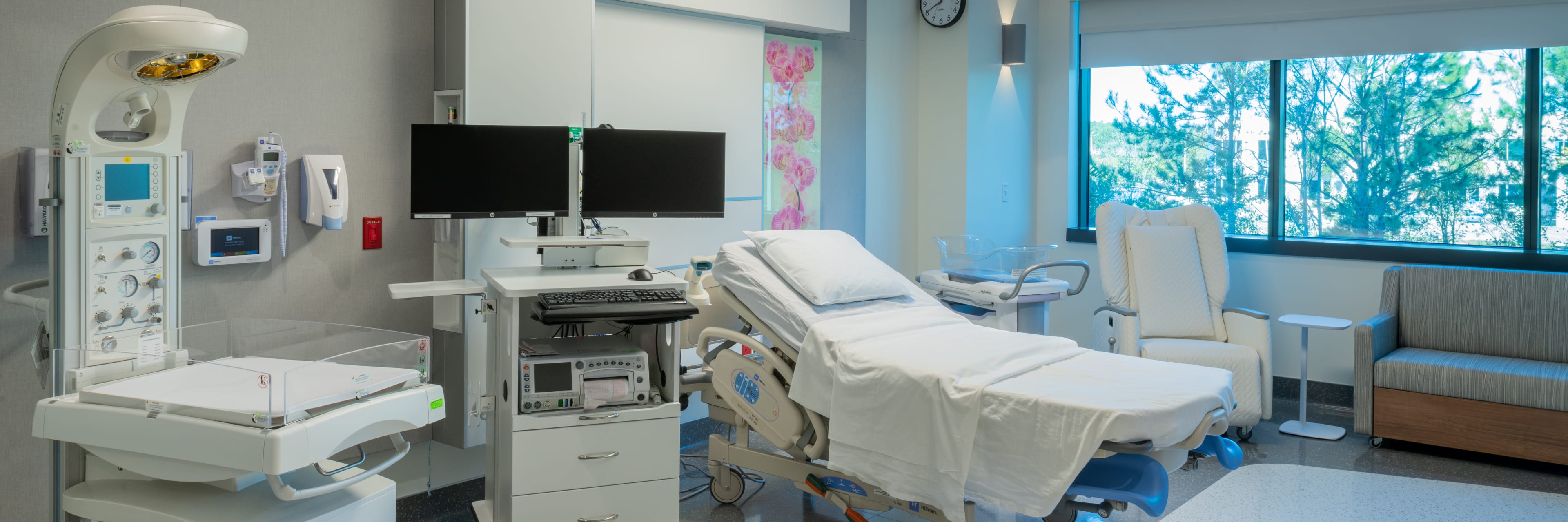 A spacious labor and delivery suite at Baptist Clay