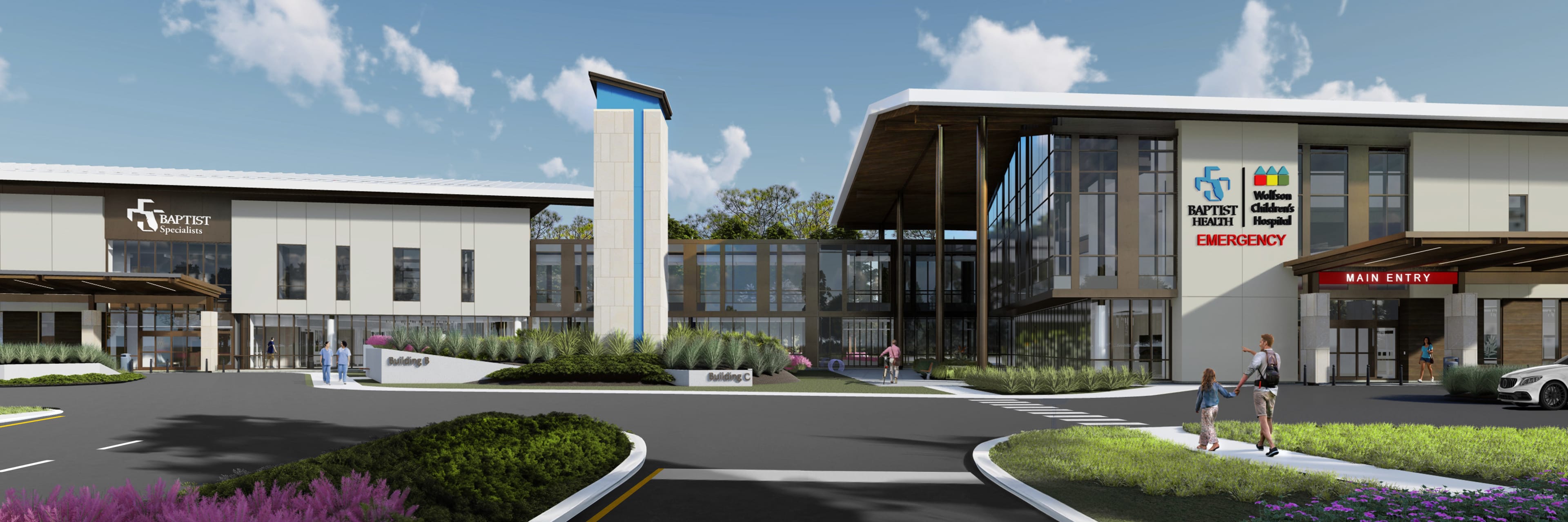 An artist rendering of the Baptist SilverLeaf campus buildings exterior.