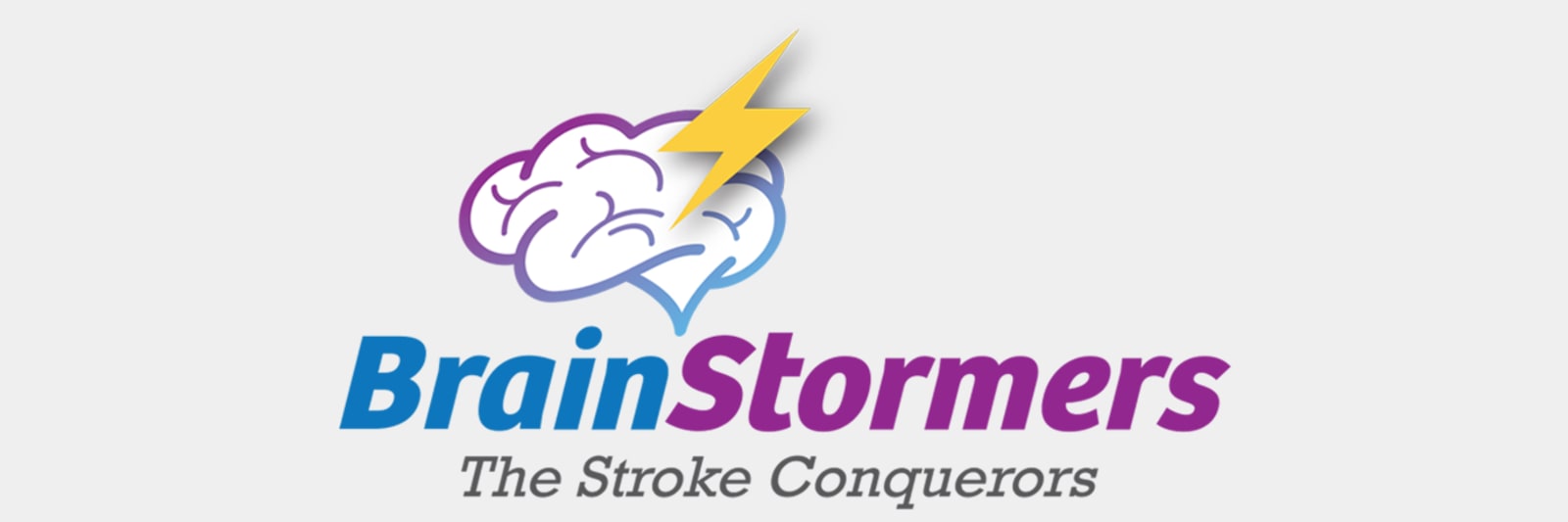 Brain Storms stroke support group logo featuring an illustration of a brain with a lightening bolt on top.