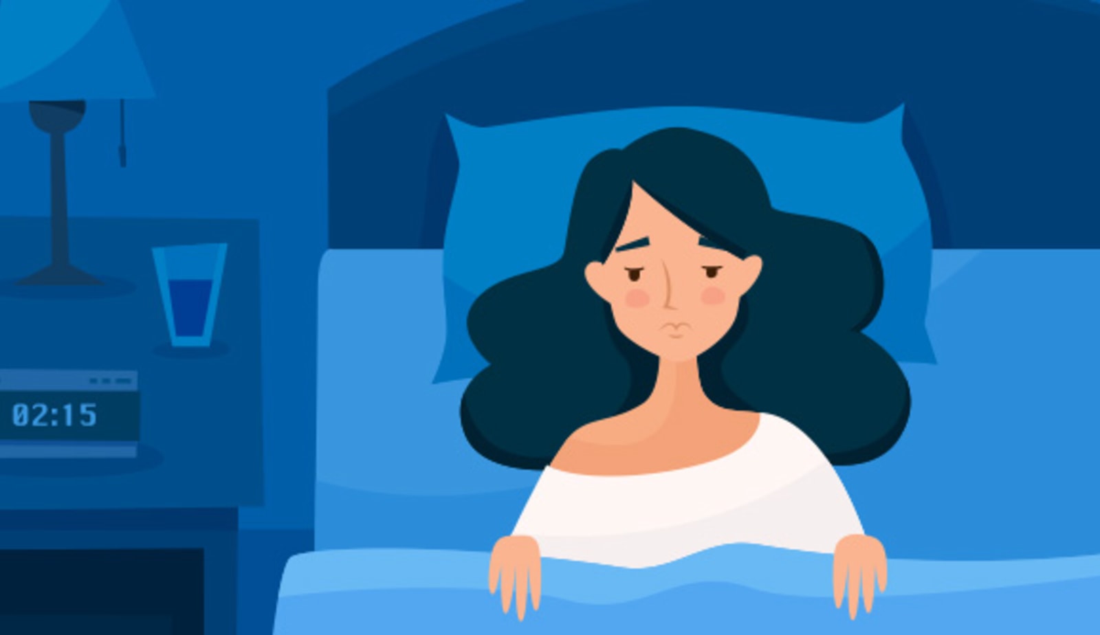 graphic of a woman in bed having trouble sleeping
