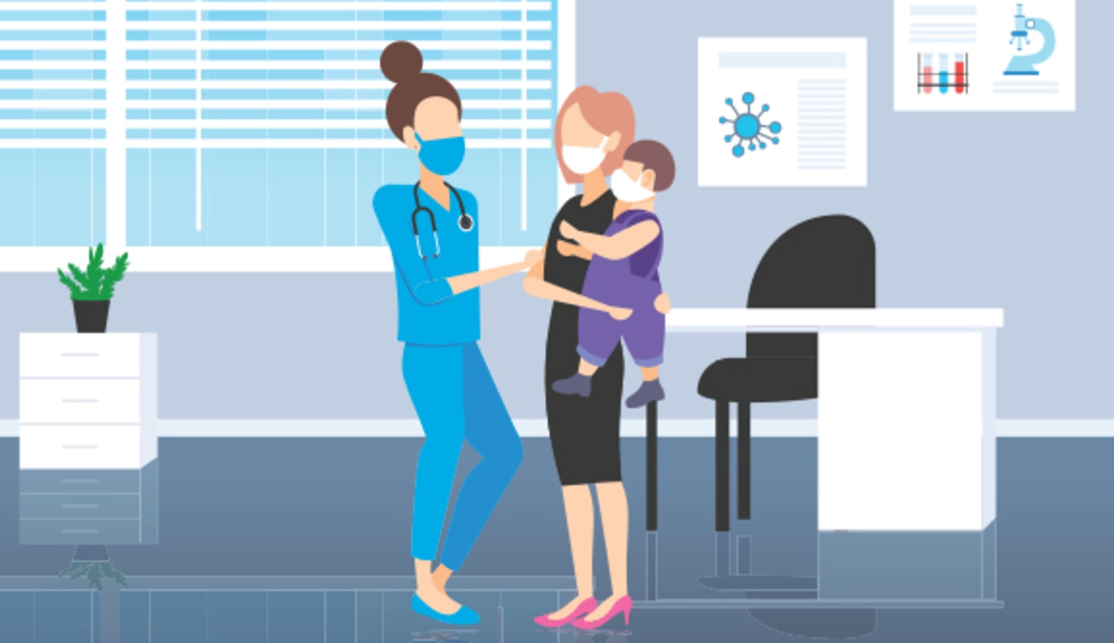 pediatrician with mom and child