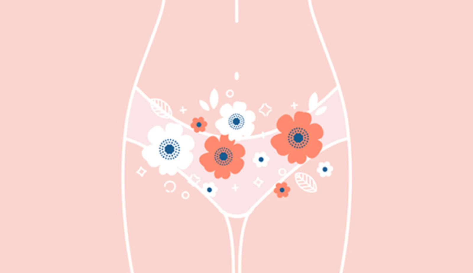 graphic depiction of a woman in underwear with flowers all over them