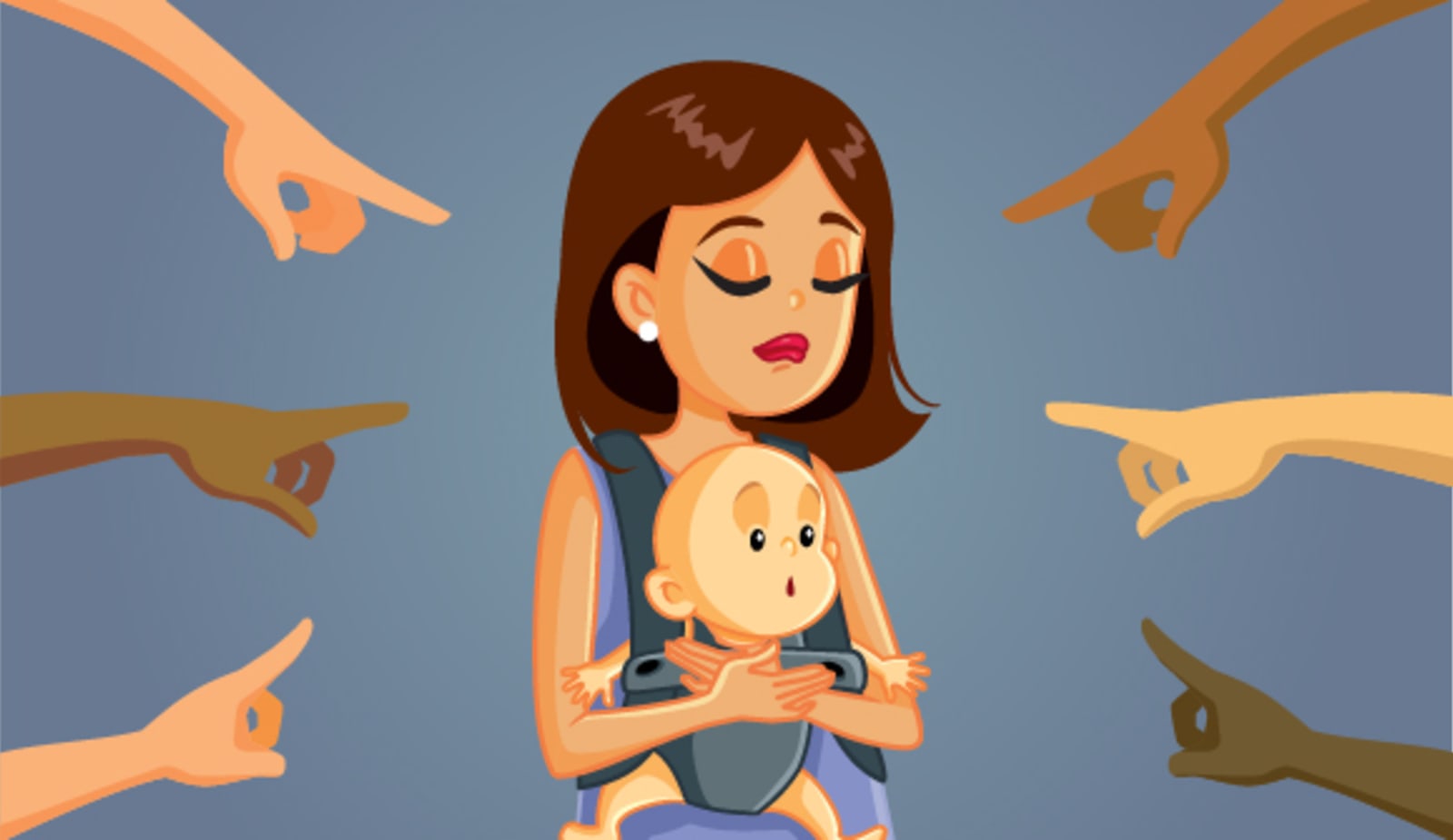 Fingers pointing at a parent who is feeling bad