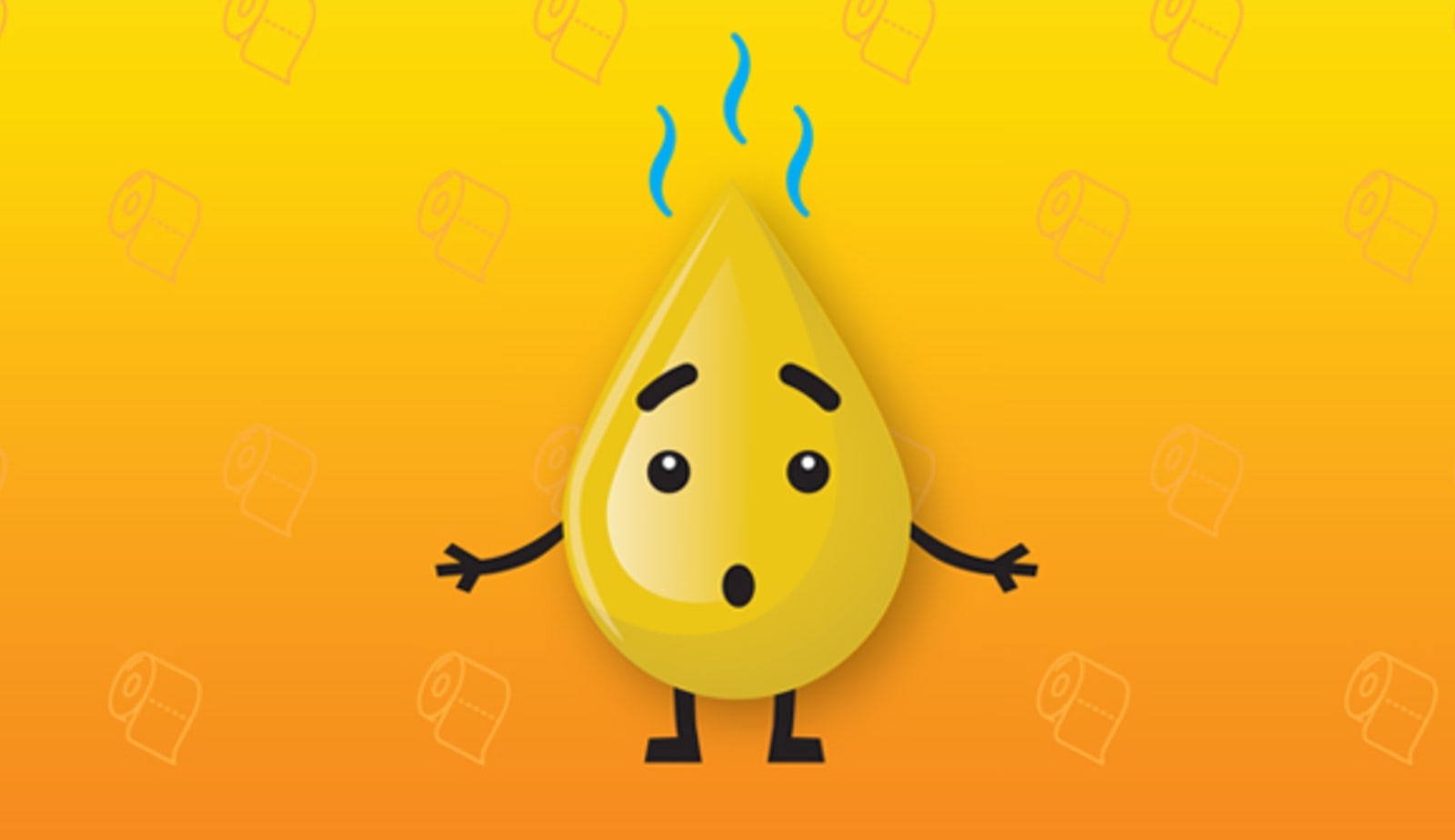 cartoon mage of a yellow pee droplet with a face and arms