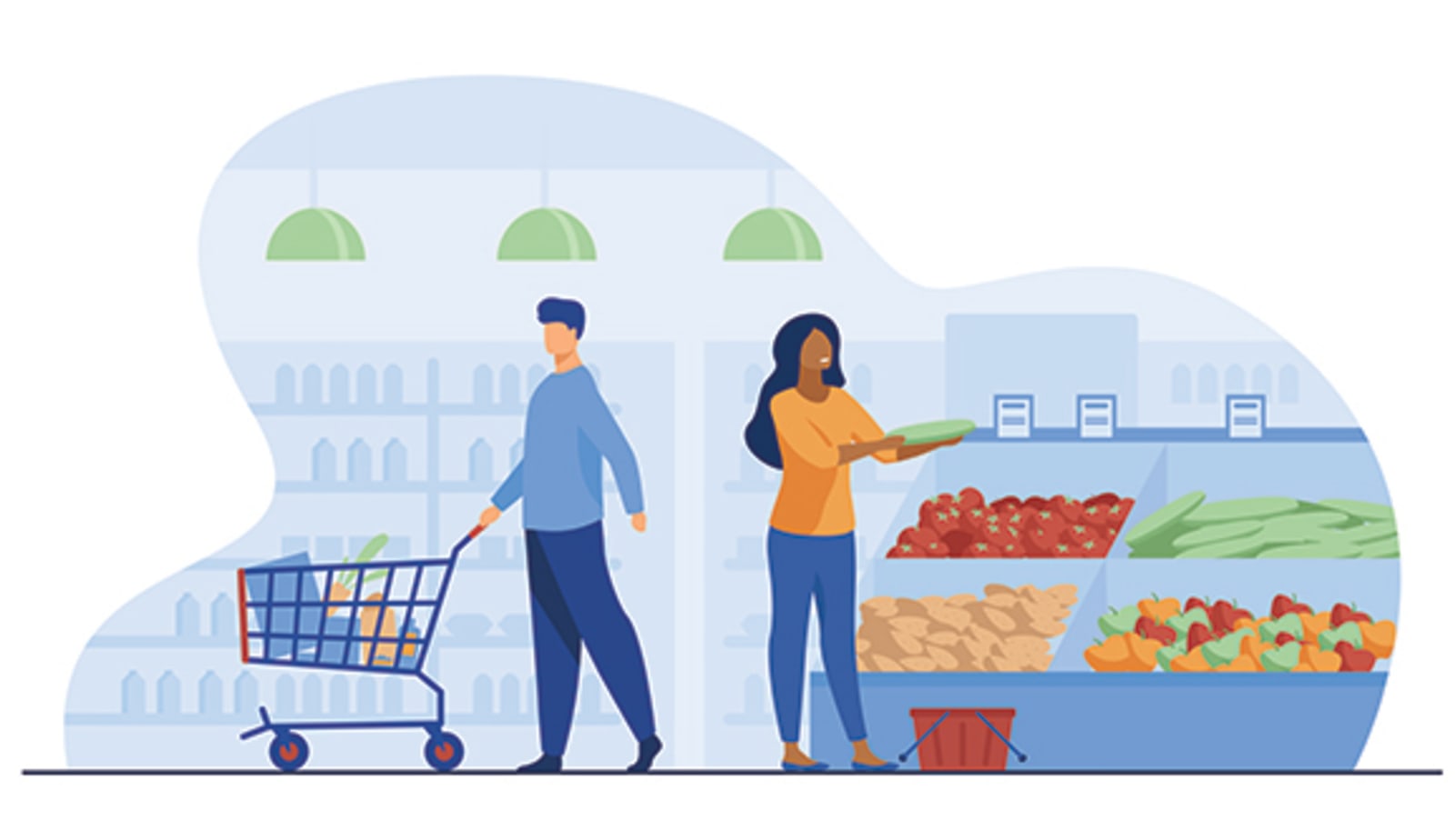 People choosing products in grocery store