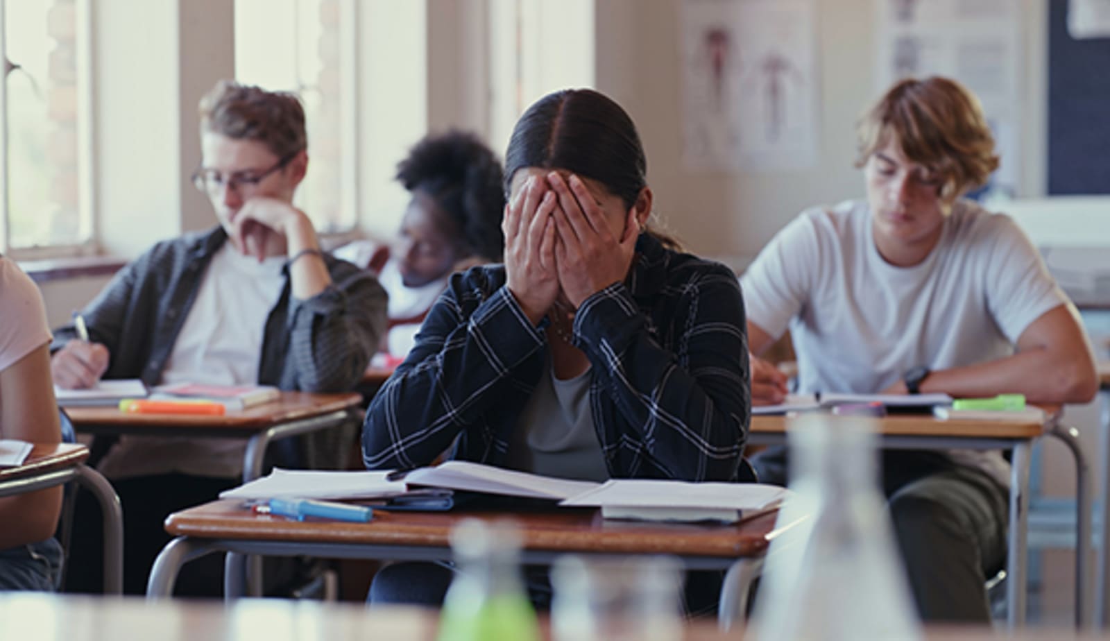 An anxious student prepares to take a test