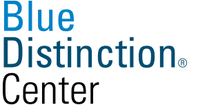 blue and black logo with the words "Blue Distinction Center"