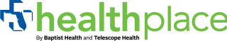 graphic logo that says "Health Place powered by Baptist Health and Telescope Health"
