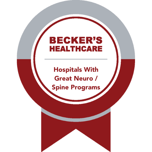 gray and red award reading "Becker's Healthcare" - Hospitals with great neuro/spine programs