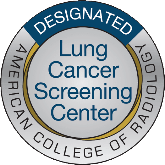 gray and blue circle logo that says "American College of Radiology Designated Lung Cancer Screening Center"