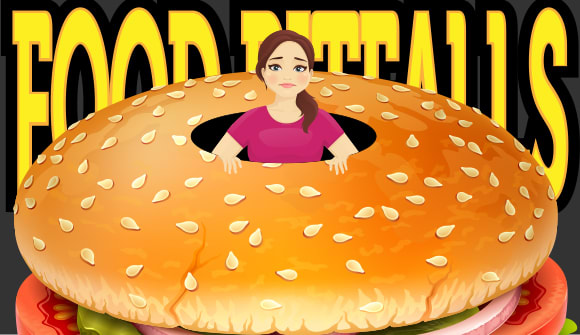 cartoon image of woman inside of a hamburger with the words "food pitfalls" behind her