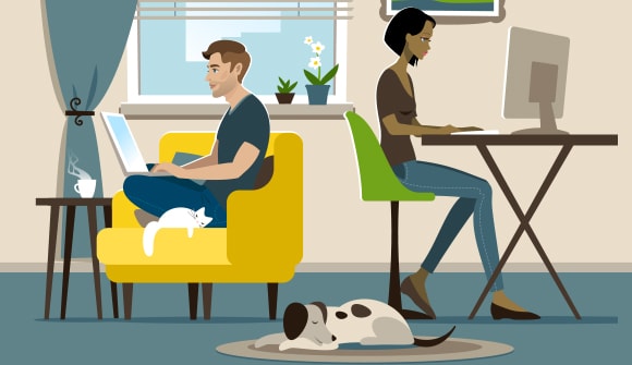 illustration of couple working from home