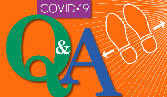COVID-19 Q&A graphic with an image of footprints