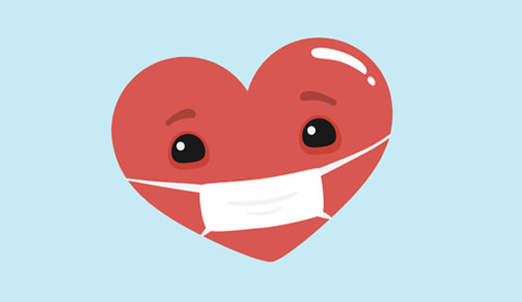illustration of heart with a face mask