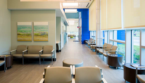 bright interior of a hospital waiting area