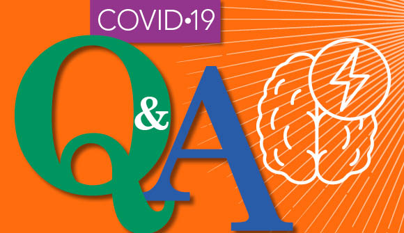 Illustration of COVID-19 Q&A with brain outline