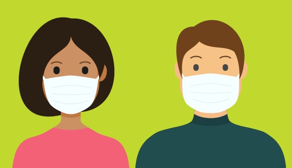 illustration of man and woman wearing face masks