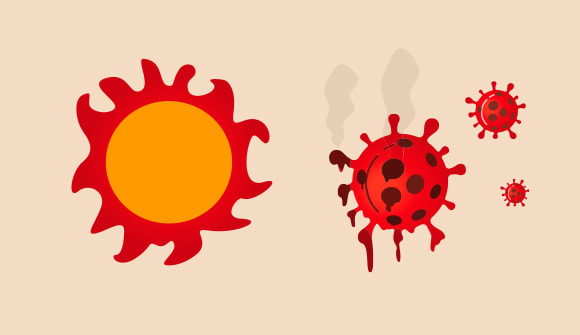 graphic depicting the sun melting a virus