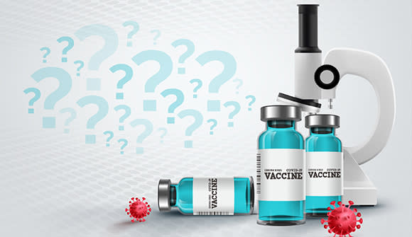 illustration of covid vaccine vials and microscope