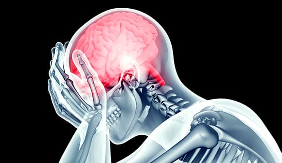 illustration of a person's brain and palm in hands with depression