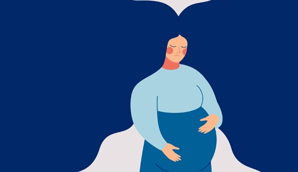 Illustration of a pregnant woman with flowing hair