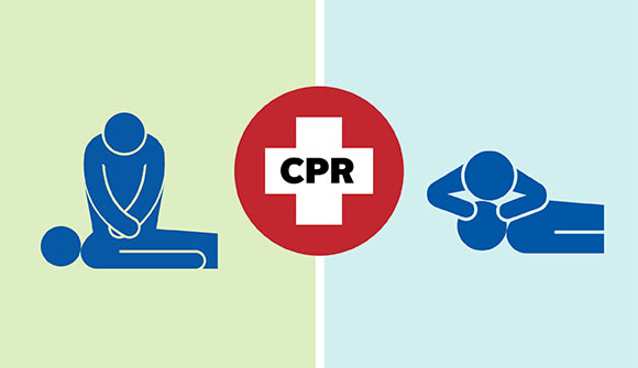 stick figure depiction of individuals performing CPR