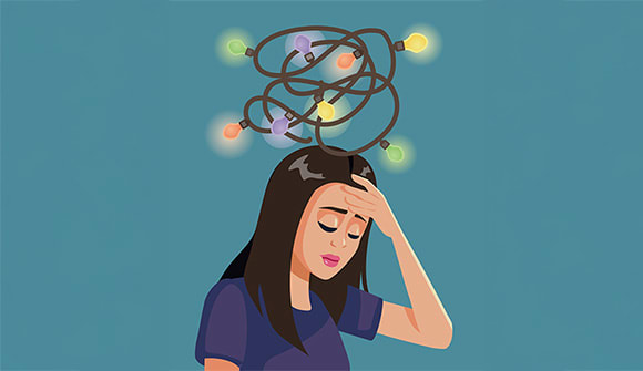 Graphic representation of a woman dealing with holiday stress.