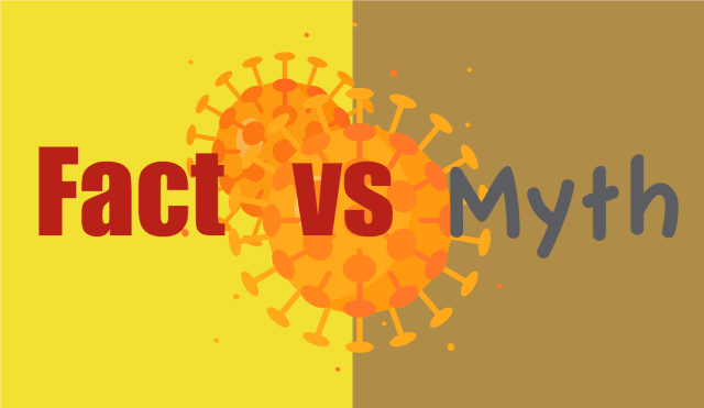 illustration of fact vs. myth with covid-19 virus