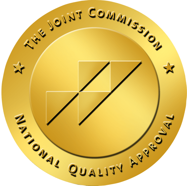 gold circle logo that says "The Join Commission National Quality Approval"