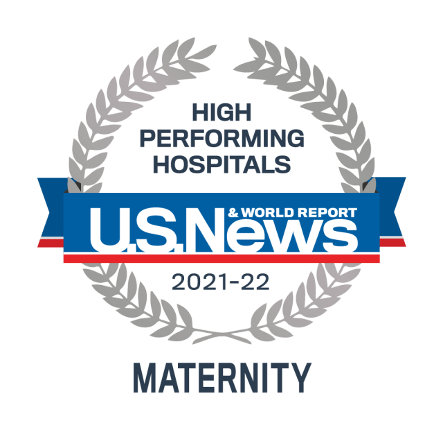 Logo for U.S. News and World Report High Performing Hospitals 2021-22 for Maternity