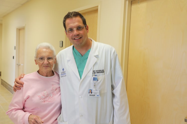 Brain bleed patient Wilma Yoder with Dr. Sauvageau in March 2017.