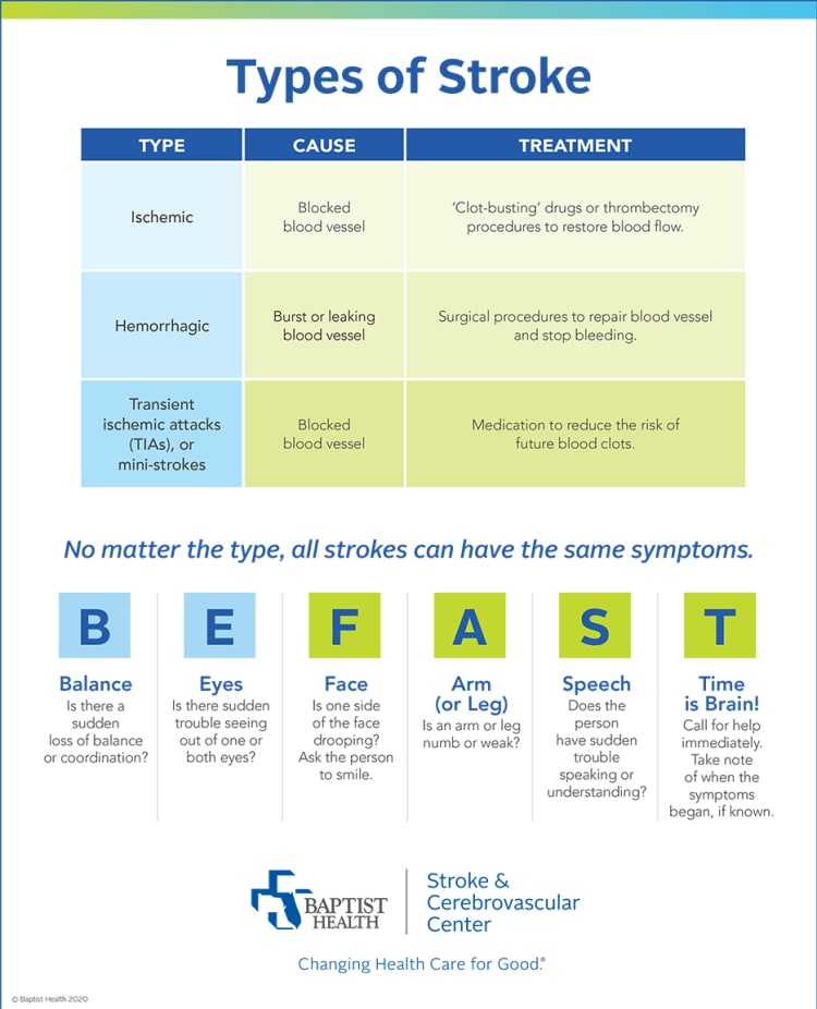 infographic describing the types, cause and treatment of stroke