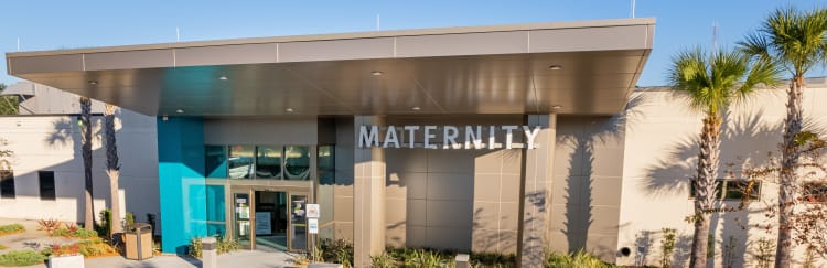 exterior of maternity center entrance.