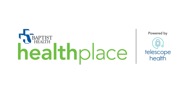 Baptist Health healthplace powered by telescope health logo
