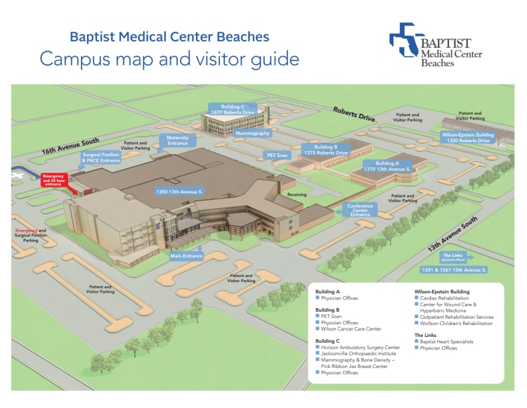 Baptist Medical Center Beaches Campus map and visitor guide