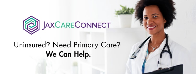 JaxCareConnect logo text next to a smiling doctor