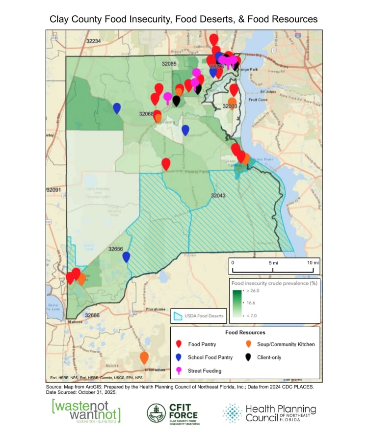 Food insecurity, food desert map.