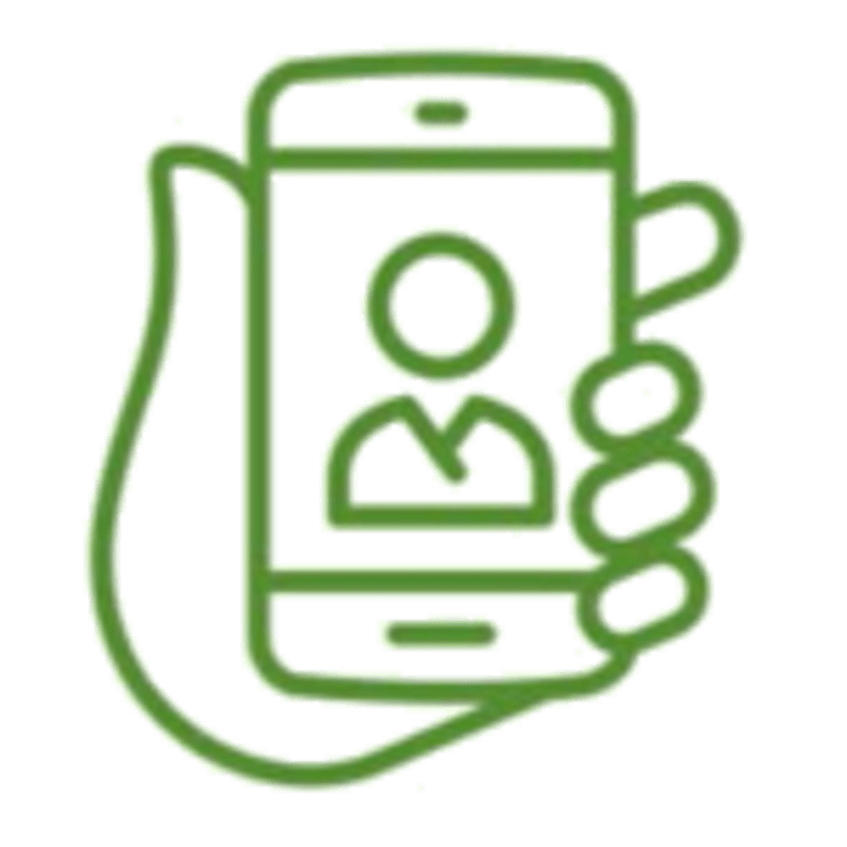 graphic of a hand holding a phone with a doctor on the screen