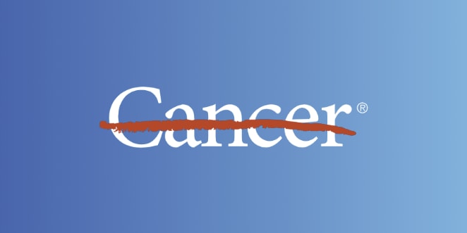 a graphic of the word "cancer" with a red line through it.